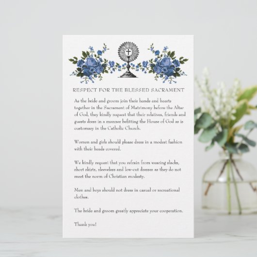 カソリッ結婚クの慎ましい教会の服装ブルーバラ 便箋 (スタンド正面)