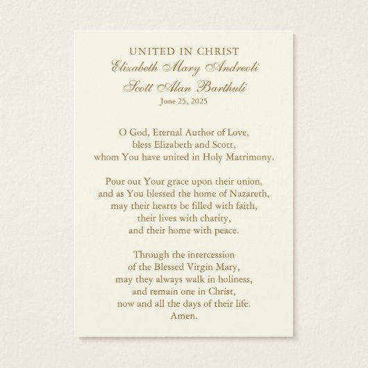 カソリッ結婚クの祈りの言葉カードイエス (裏面)