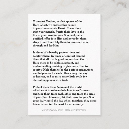 カソリッ結婚クの祈りの言葉カード |オーバーレイありがとうございます 名刺 (裏面)