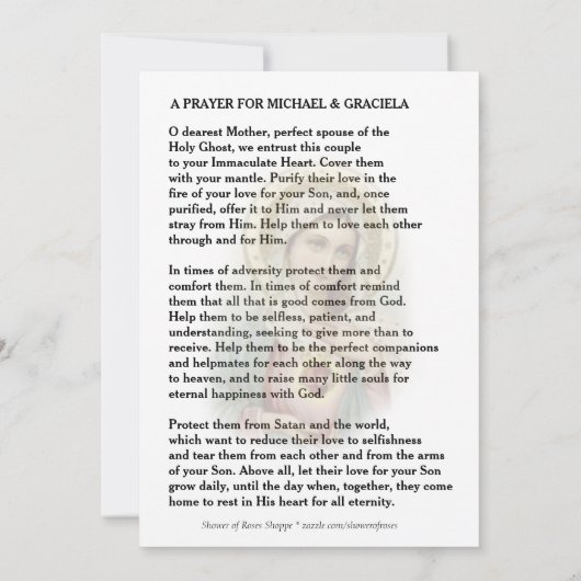 カソリッ結婚クの祈りの言葉カード |ヴァージンメアリーオーバーレイ (裏面)