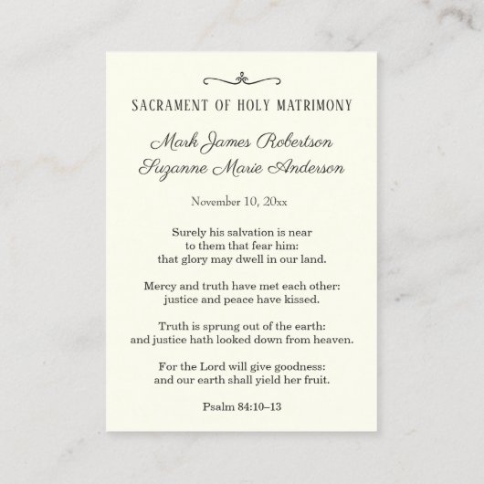 カソリッ結婚クスの祈りの言葉カードヴァージン&子 名刺 (裏面)