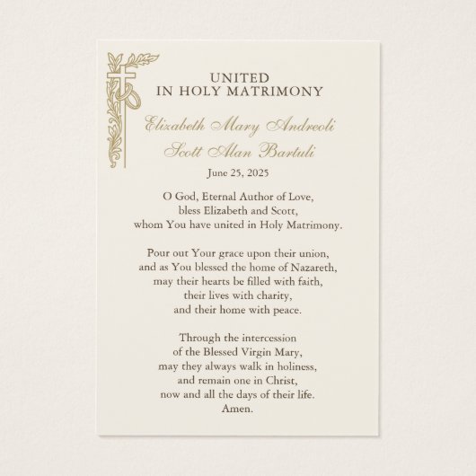 カソリッ結婚クスの祈りの言葉カードBetrothal (裏面)