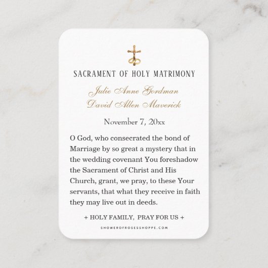 カソリッ結婚クスの聖なる書物、 経典祈りの言葉カード プレイスカード (裏面)