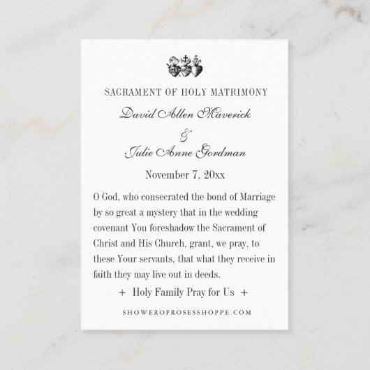 カソリッ結婚クスの聖札ヴァージンマリア 名刺 (裏面)