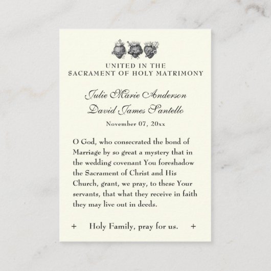 カソリッ結婚ク祈りの言葉ベロタールメアリージョセフ 名刺 (裏面)