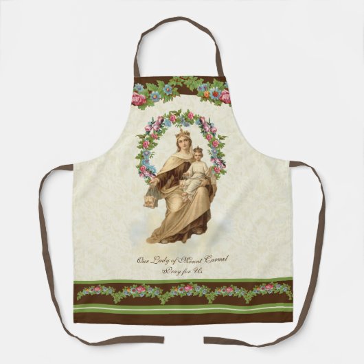 カソリッ賛美クヴァージンメアリー山カルメルフローラ エプロン (正面)