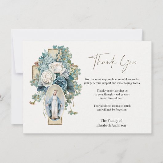 カソリッ賛美ク・メアリー葬儀弔問悔やみや弔慰 サンキューカード (正面)