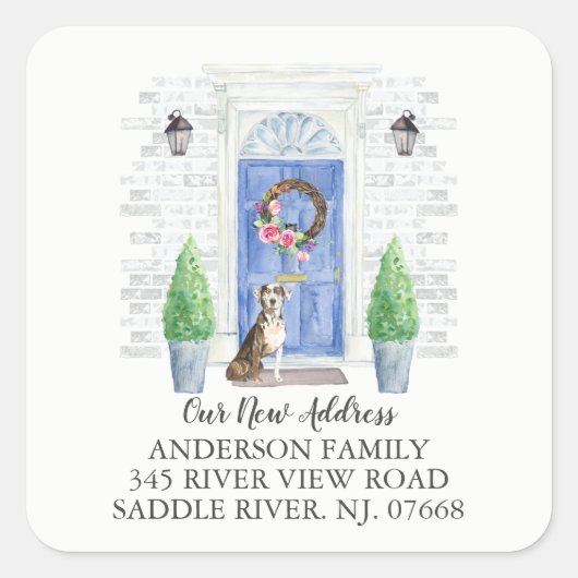 カタウラヒョウ青いドア新しいアドレスラベル スクエアシール (正面)