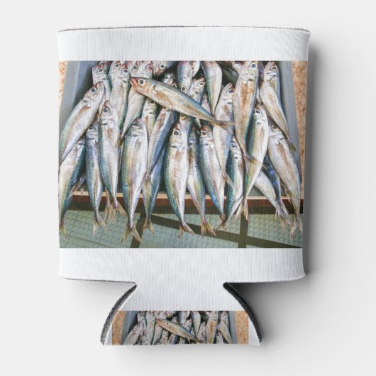 カタクチイワシの多くは木箱に並んで横たわっている 缶クーラー (正面)