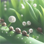 カタツムリが緑の植物の上に並んだ シール (正面)