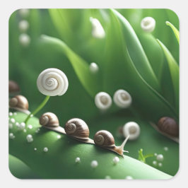 カタツムリが緑の植物の上に並んだ スクエアシール