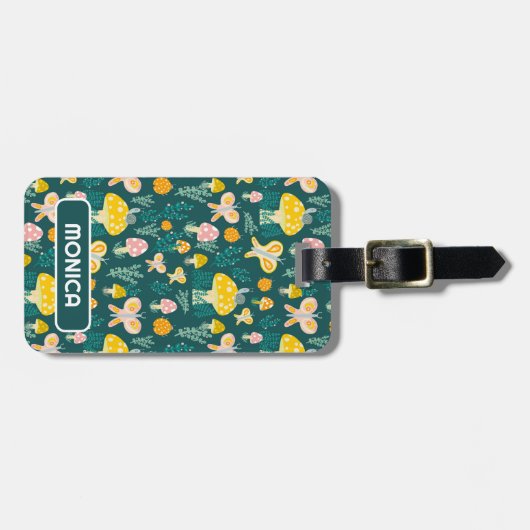 カタツムリとキノコカスタマイズかわいい ラゲッジタグ (正面横)