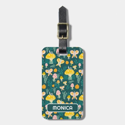 カタツムリとキノコカスタマイズかわいい ラゲッジタグ (正面縦)