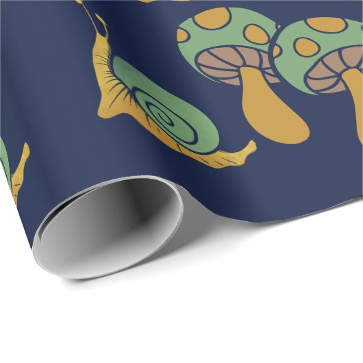 カタツムリとキノコレトロカタツムリのキノコ模様 ラッピングペーパー (ロールコーナー)