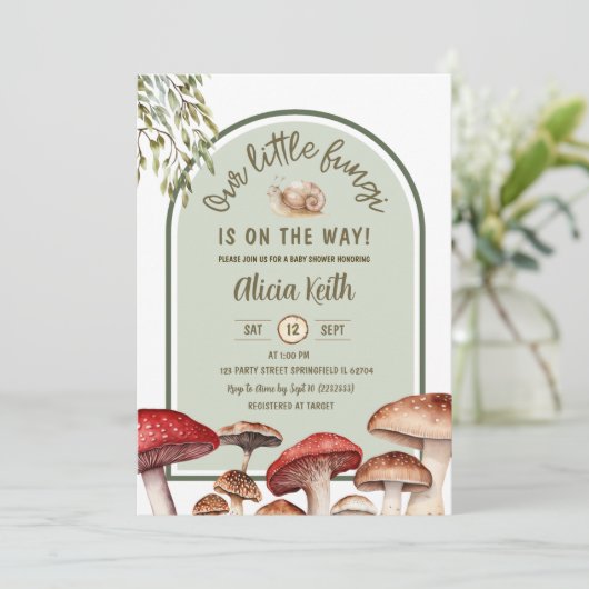 カタツムリとマッシュルームの森の赤ちゃんシャワー 招待状 (スタンド正面)