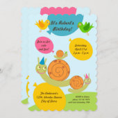 カタツムリと風船の誕生日パーティーへの招待 招待状 (正面/裏面)