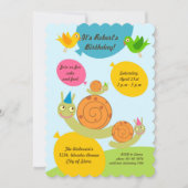 カタツムリと風船の誕生日パーティーへの招待 招待状 (正面)