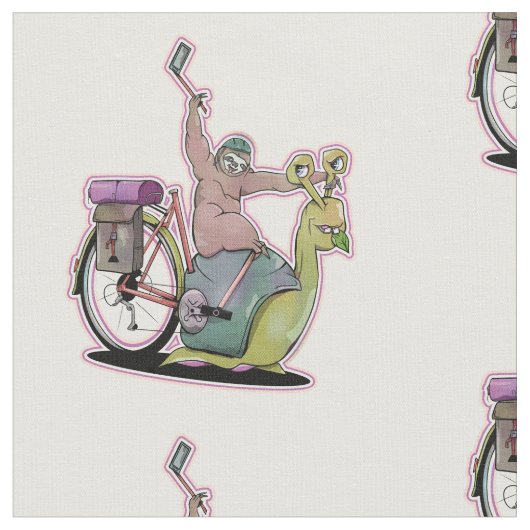 カタツムリに乗るナマケモノ ファブリック (クローズアップ)