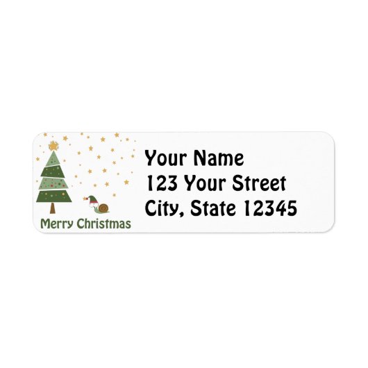 カタツムリのエルフのクリスマス シーン ラベル (正面)