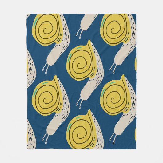 カタツムリのシルエット：黄色、ピンクのパターン。 フリースブランケット (正面)