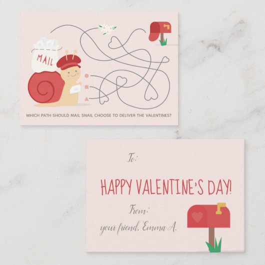 カタツムリのメール活動の教室バレンタインカード ノートカード (正面/裏面)