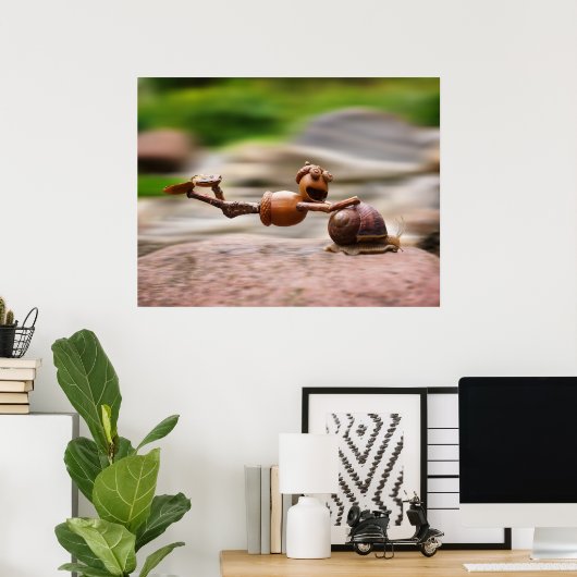 カタツムリの小妖精や小人に乗るアコーンのポスター ポスター (ホームオフィス)