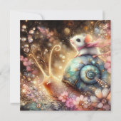 カタツムリの復活祭に水色の花かわいいマウス シーズンカード (正面)