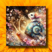 カタツムリの復活祭に水色の花かわいいマウス シーズンカード