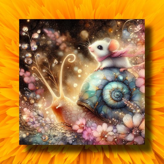 カタツムリの復活祭に水色の花かわいいマウス シーズンカード