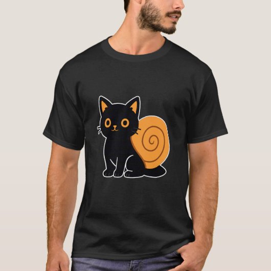 カタツムリの殻を持つ黒猫 Tシャツ (正面)