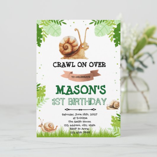 カタツムリの誕生日招待状 招待状 (スタンド正面)