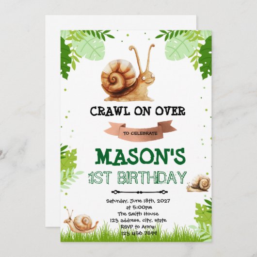 カタツムリの誕生日招待状 招待状 (正面/裏面)