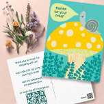 カタツムリの魔法カスタムキノコのオ感謝していーダーQR ポストカード<br><div class="desc">顧客魅力的注文に含める完璧なポストカード。自分の文字を前後に追加し、QRコードに自分のウェブサイトを追加し、将来の購入のための割引コードを含む。すべてポストカードでカスタマイズ可能、カードの背面または前面に独自の文字を追加。色の変更ポストカードやスタンプの行を編集したり、バックサイド全体に情報を含めたりすることも可能。私の店にもっとデザインをチェックするもしか、何か好きなことを教えてカスタムくれ。</div>