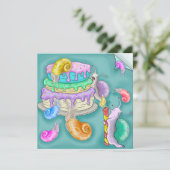 カタツムリをお誕生日ケーキで組む，誕生日カード シーズンカード (スタンド正面)