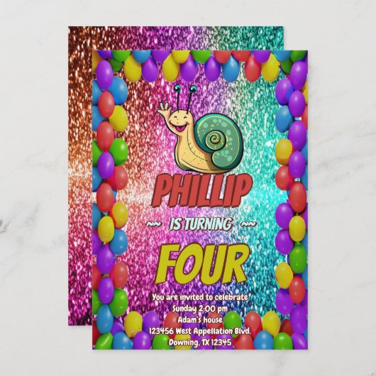 カタツムリカスタムキャラクター誕生日招待状 招待状 (正面/裏面)