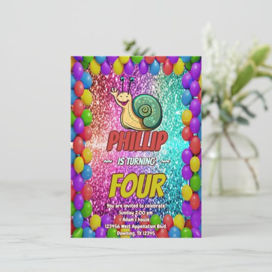 カタツムリカスタムキャラクター誕生日招待状 招待状 (スタンド正面)