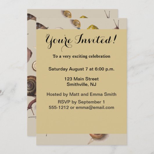 カタツムリガーデンペット腹足類スラグ植物カタツムリ 招待状 (正面/裏面)