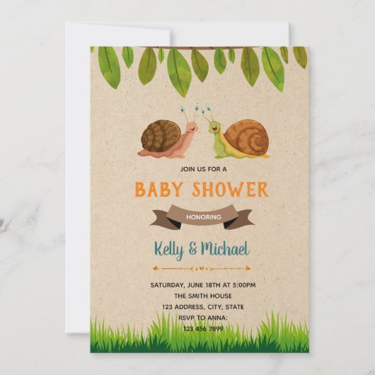 カタツムリパーティーのテーマ招待状 招待状 (正面)