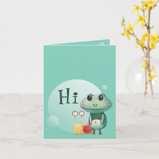 カタツムリフレンドリーの動物へおもしろいの挨拶 カード (黄色い花)