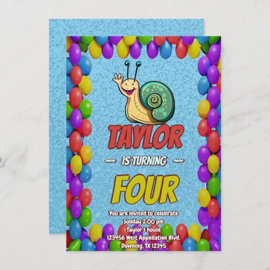 カタツムリユニークパーソナライズされた誕生日招待状子供 招待状 (正面/裏面)