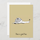 カタツムリ付きの手書き黄色いグリーティングカード 招待状 (正面/裏面)