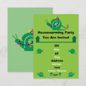 カタツムリ引っ越し祝いパーティーパーティーニューホーム招待状 出欠カード (正面/裏面)