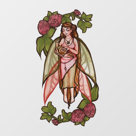 カタツムリ愛かわいい女神の妖精カタツムリ赤いクローバー ウィンドウサイン (シート)