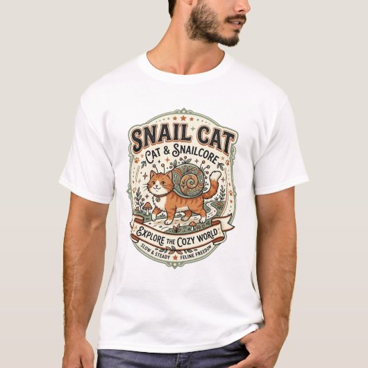 カタツムリ猫スネイルコア猫ビンテージべクターアートTシャツD Tシャツ (正面)