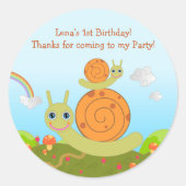 カタツムリ誕生日パーティーありがとうご注意 ラウンドシール (正面)
