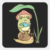 カタツムリ読に描かれたコテージコアエステティックカエル スクエアシール (正面)