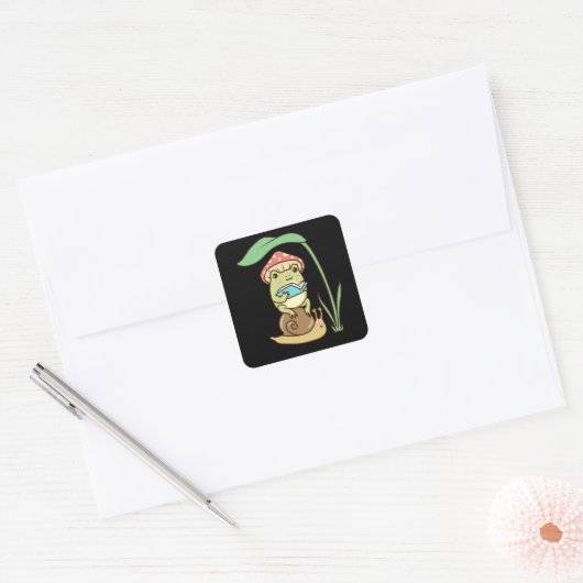 カタツムリ読に描かれたコテージコアエステティックカエル スクエアシール (封筒)