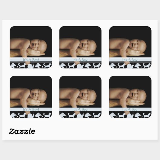 カタツムリ貝と子犬の尾の男の赤ちゃん写真 スクエアシール (シート)