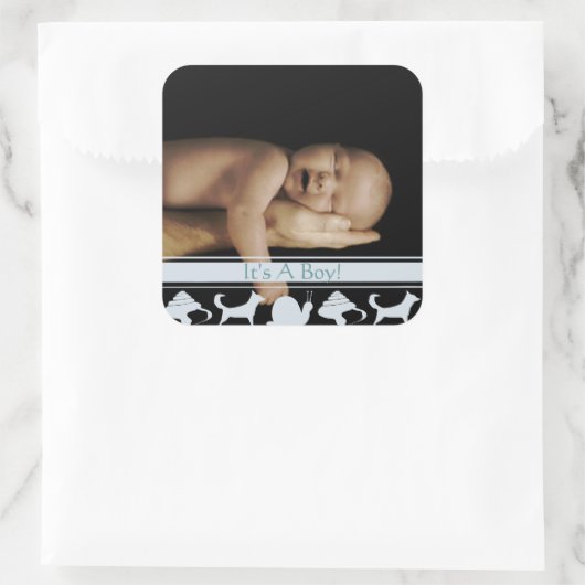 カタツムリ貝と子犬の尾の男の赤ちゃん写真 スクエアシール (バッグ)