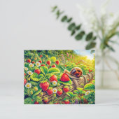 カタツムリ食べのイチゴinガーデン ポストカード (スタンド正面)